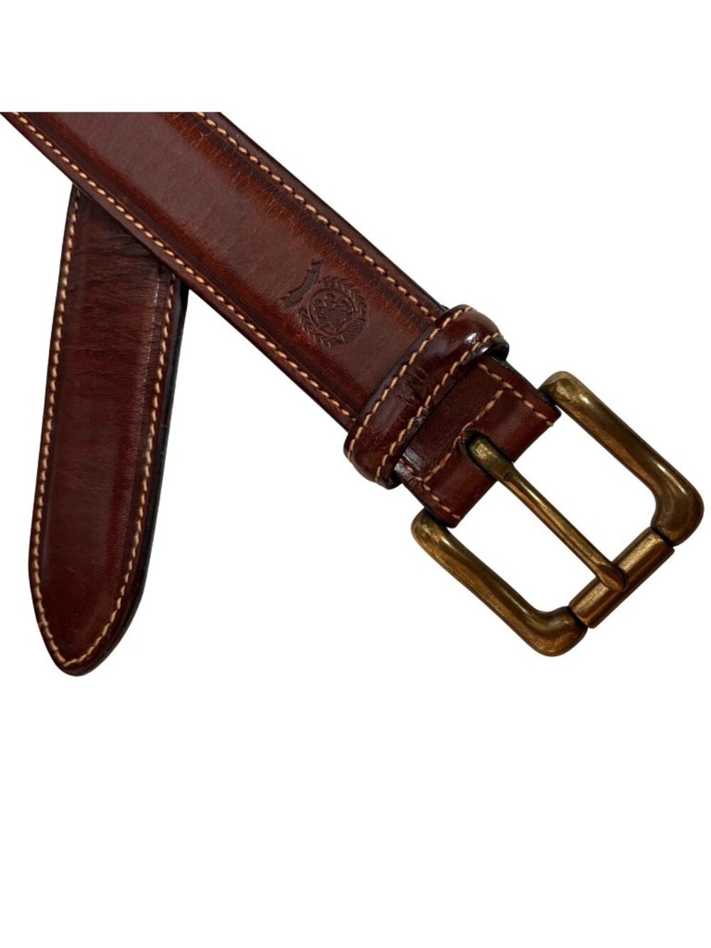 Tommy Hilfiger Mens Brown Leather Belt With Brass Buckle Size 36 Made In USA